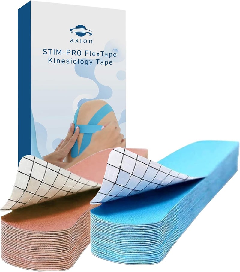 Axion Kinesiology Tapes PRECUT Blue Beige | 50 Pre-Cut Sport Tape Strips 10x2 in | Waterproof • Skin-Friendly • Elastic | Kinesiology Tapes Ideal for Sports - Image 1